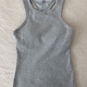 Alo Yoga Ribbed Aspire Tank Ribbed Sport Bra Lined Full Length, Gray, Size XS